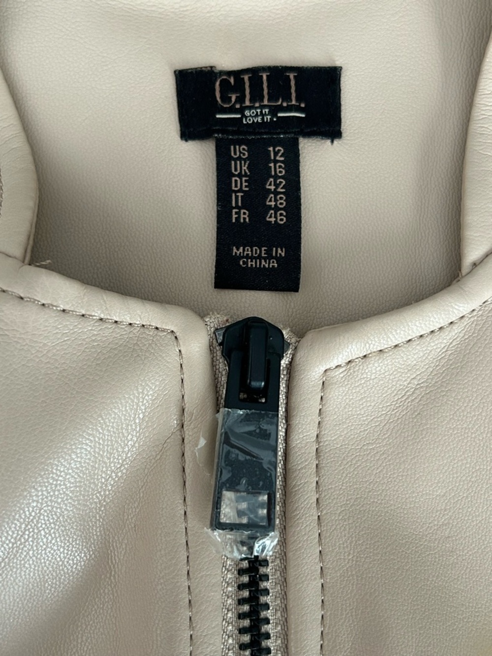 NWOT G.I.L.I. Got It Love It Faux Leather Double Peplum Jacket Blush Beige Sz 12 - Picture 10 of 15